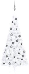 vidaXL Jumatate brad Craciun pre-iluminat cu set globuri, alb, 240 cm GartenMobel Dekor (3077658)