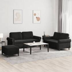 vidaXL Set de canapele cu perne, 3 piese, negru, catifea GartenMobel Dekor (3202225) Canapea