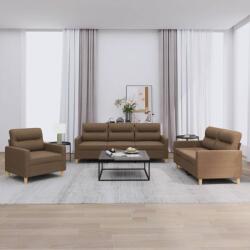 vidaXL Set de canapele cu perne, 3 piese, maro, textil GartenMobel Dekor (3201539) Canapea