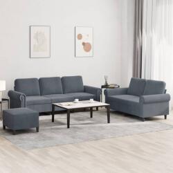 vidaXL Set de canapele cu perne, 3 piese, gri închis, catifea GartenMobel Dekor (3202261) Canapea