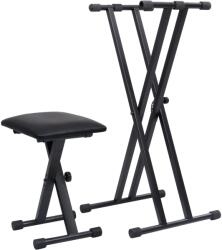 vidaXL Set suport de claviatura dublu si taburet, negru GartenMobel Dekor (70097)