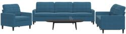vidaXL Set de canapele cu perne, 3 piese, albastru, catifea GartenMobel Dekor (3278440) Canapea