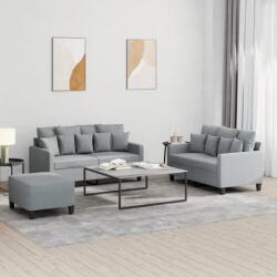 vidaXL Set de canapele cu perne, 3 piese, gri deschis, textil GartenMobel Dekor (3201656) Canapea