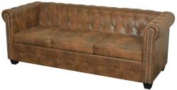 vidaXL Canapea Chesterfield, 3 locuri, maro, piele ecologica GartenMobel Dekor (243620) Canapea