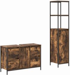 vidaXL Set de mobilier pentru baie cu usa 2 pcs Stejar afumat si negru GartenMobel Dekor (3328376)