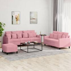 vidaXL Set de canapele cu perne, 3 piese, roz, catifea GartenMobel Dekor (3201733) Canapea
