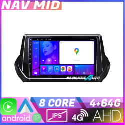 Edotec Navigatie Peugeot 2008 2020 Android 12 GPS 4G WiFi CarPlay 4GB+64GB (NAV2-9-4+64|K-209-2020)