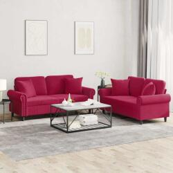 vidaXL Set canapele cu perne, 2 piese, rosu vin, catifea GartenMobel Dekor (3202234) Canapea