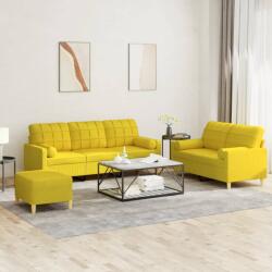 vidaXL Set de canapele cu perne, 3 piese, galben deschis, textil GartenMobel Dekor (3201335) Canapea