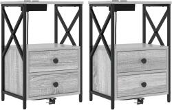 vidaXL Set 2 noptiere gri sonoma cu priza si 4 sertare, 40x31x60 cm (859567)