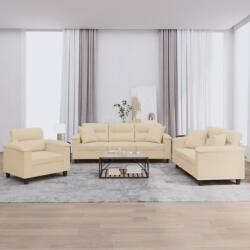 vidaXL Set de canapele cu perne, 3 piese, crem, microfibra GartenMobel Dekor (3202306) Canapea