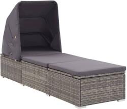vidaXL Sezlong cu copertina si perna, gri, poliratan GartenMobel Dekor (46248)