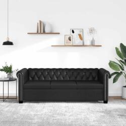 vidaXL Canapea Chesterfield cu 3 locuri, piele artificiala, negru GartenMobel Dekor (242370) Canapea
