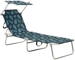 vidaXL Sezlong pliabil cu copertina, imprimeu frunze, aluminiu GartenMobel Dekor (310364)