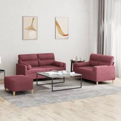 vidaXL Set canapea cu perne, 3 piese, rosu vin, material textil GartenMobel Dekor (3201598) Canapea