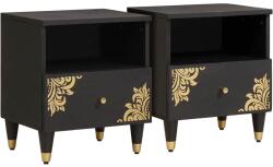 vidaXL Set 2 noptiere negre, 40x33x46 cm, lemn masiv de mango, cu sertar (4018815)