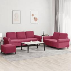 vidaXL Set canapea cu perne, 3 piese, rosu vin, catifea GartenMobel Dekor (3202264) Canapea