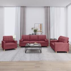 vidaXL Set canapea cu perne, 3 piese, rosu vin, material textil GartenMobel Dekor (3201264) Canapea