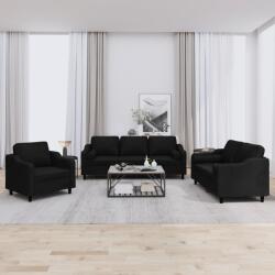 vidaXL Set de canapele cu perne, 3 piese, negru, textil GartenMobel Dekor (3201790) Canapea