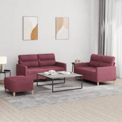 vidaXL Set canapea cu perne, 3 piese, rosu vin, material textil GartenMobel Dekor (3201582) Canapea