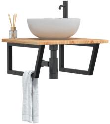 vidaXL Raft pentru lavoar montat pe perete, otel si lemn masiv stejar GartenMobel Dekor (3302479)