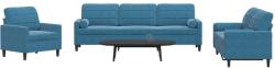 vidaXL Set de canapele cu perne/rulouri, 3 piese, albastru, catifea GartenMobel Dekor (3278460) Canapea