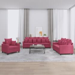 vidaXL Set canapea cu perne, 3 piese, rosu vin, catifea GartenMobel Dekor (3201684) Canapea