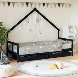 vidaXL Cadru pat copii cu sertare, negru, 80x200 cm, lemn masiv de pin GartenMobel Dekor (834551)