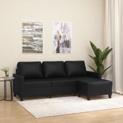vidaXL Canapea cu 3 locuri si taburet, negru, 180 cm, piele ecologica GartenMobel Dekor (3201024) Canapea