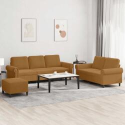 vidaXL Set de canapele cu perne, 3 piese, maro, catifea GartenMobel Dekor (3202267) Canapea