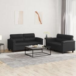 vidaXL Set de canapele cu perne, 2 piese, negru, piele ecologica GartenMobel Dekor (3202362) Canapea