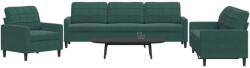 vidaXL Set de canapele cu perne, 3 piese, verde închis, catifea GartenMobel Dekor (3278433) Canapea