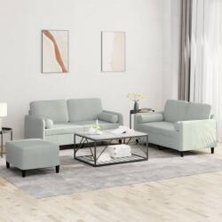 vidaXL Set de canapele, 3 piese, cu perne, gri deschis, catifea GartenMobel Dekor (3202004) Canapea