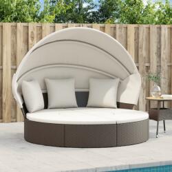 vidaXL Pat sezlong pentru exterior cu baldachin, maro, poliratan GartenMobel Dekor (362253)