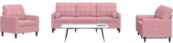 vidaXL Set canapele cu perne/rulouri, 3 piese, roz, catifea GartenMobel Dekor (3278374) Canapea