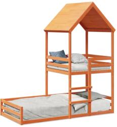 vidaXL Pat supraetajat cu acoperis maro ceruit 90x190cm lemn masiv pin GartenMobel Dekor (3282398)