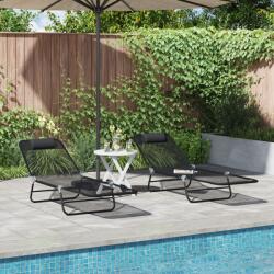 vidaXL Set de 2 sezlonguri pliabile cu suport pentru cap negru Textilena GartenMobel Dekor (42003158)