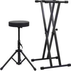 vidaXL Set suport de claviatura dublu si taburet, negru GartenMobel Dekor (70096)