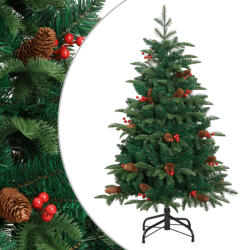 vidaXL Pom Craciun artificial cu balamale, conuri, fructe rosii 120 cm GartenMobel Dekor (358374)