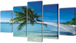 vidaXL Set tablouri imprimate de panza, plaja nisip cu palmier, 200 x 100 cm GartenMobel Dekor (241561)