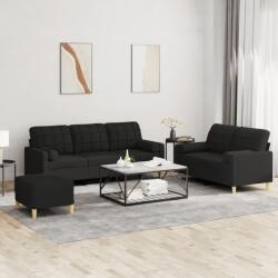 vidaXL Set de canapele cu perne, 3 piese, negru, textil GartenMobel Dekor (3201334) Canapea