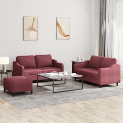 vidaXL Set canapea cu perne, 3 piese, rosu vin, material textil GartenMobel Dekor (3201816) Canapea