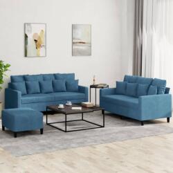 vidaXL Set de canapele cu perne, 3 piese, albastru, catifea GartenMobel Dekor (3201719) Canapea