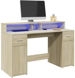 vidaXL Birou cu lumini LED stejar sonoma, 140x55x91 cm, lemn prelucrat GartenMobel Dekor (3309422)