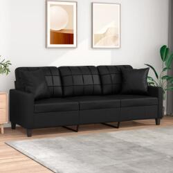 vidaXL Canapea cu 3 locuri cu pernute, negru, 180 cm, piele ecologica GartenMobel Dekor (3200808) Canapea