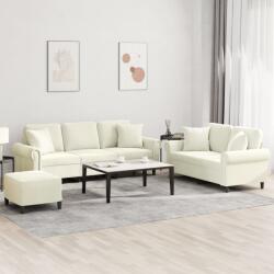 vidaXL Set de canapele cu perne, 3 piese, crem, catifea GartenMobel Dekor (3202288) Canapea