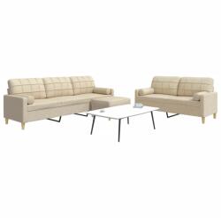 vidaXL Set canapele cu taburet si perne, 3 piese, crem, textil GartenMobel Dekor (3278345) Canapea