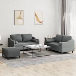 vidaXL Set de canapele cu perne, 3 piese, gri închis, textil GartenMobel Dekor (3201827) Canapea