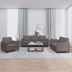 vidaXL Set de canapele cu perne, 3 piese, gri, piele ecologica GartenMobel Dekor (3201742) Canapea