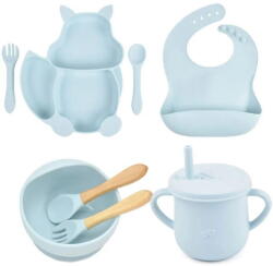 Empria® Set complet din silicon fara alergeni pentru diversificare bebe, Empria, Veverita, Turcoaz (SetSilic4BucVeveTQ) Set pentru masa bebelusi